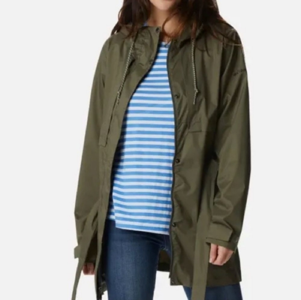 Columbia Pardon My Trench Rain Jacket with omni-shield -Green- Womens large